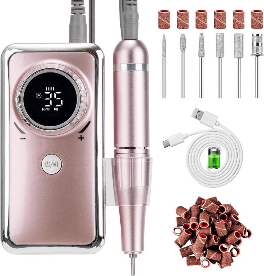 PRS Business Elektrische Nagelvijl Manicure- En Pedicureset 6 Nagelbitjes 56 Schuurrolletjes Draagbaar Oplaadbaar