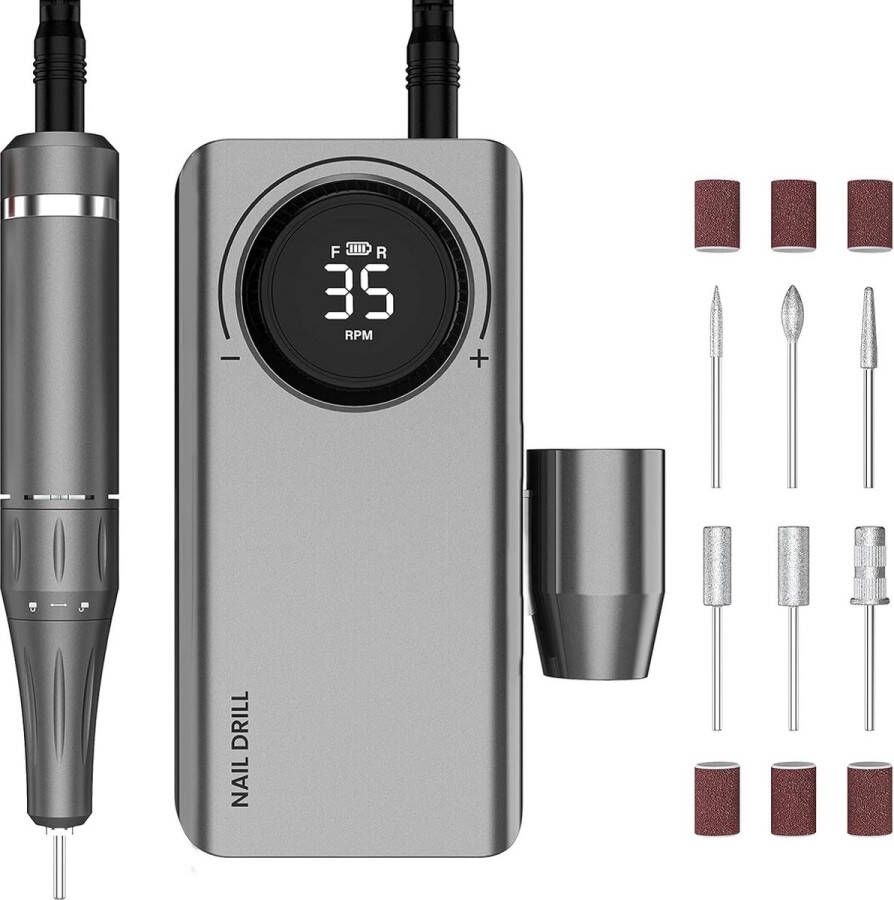 PRS Business Elektrische Nagelvijl Manicure- En Pedicureset 6 Nagelbitjes 6 Schuurrolletjes Draagbaar Oplaadbaar