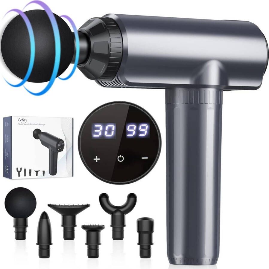 PRS-Business Massagepistool Lichaamsmassage 30 Snelheden 6 Kopstukken Spierpijnverlichting LCD-Touchscreen