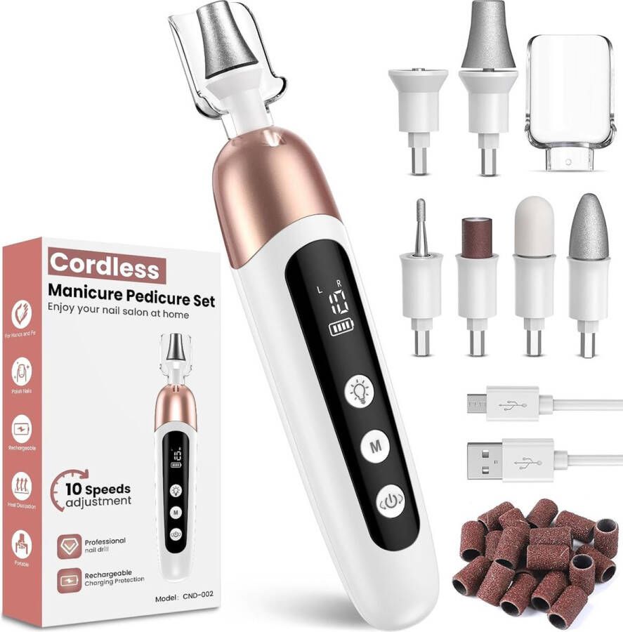PRS Busniess Elektrische Nagelvijl Manicure- En Pedicureset 6 Nagelbitjes Schuurrolletjes Draagbaar Draadloos