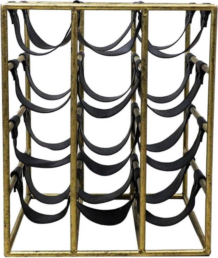 PS-Collection Dalton Wijnrek 33x32x40 cm Goud Zwart Metaal Kunstleer wijnrek muur wijnkast wijnrek hout wijnrekken wijnrek zwart wijnrek hangend wijn rek wijnrek wand