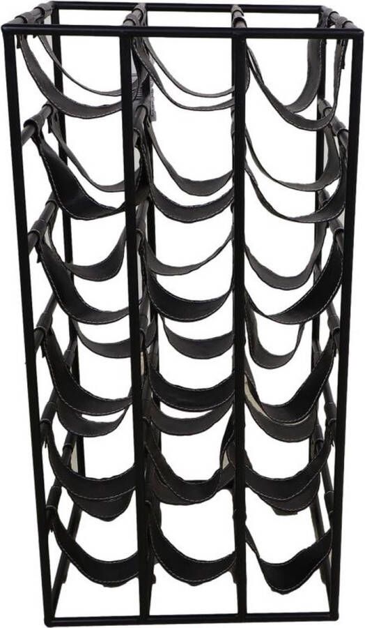 PS-Collection Dalton Wijnrek 33x33x64 cm Zwart Metaal Kunstleer wijnrek muur wijnkast wijnrek hout wijnrekken wijnrek zwart wijnrek hangend wijn rek wijnrek wand