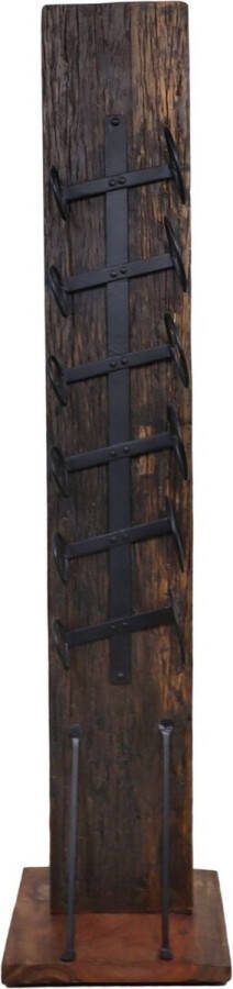 PS-Collection Flores Wijnrek 30x30x130 cm Bruin Zwart Oud Teak Metaal wijnrek muur wijnkast wijnrek hout wijnrekken wijnrek zwart wijnrek hangend wijn rek wijnrek wand
