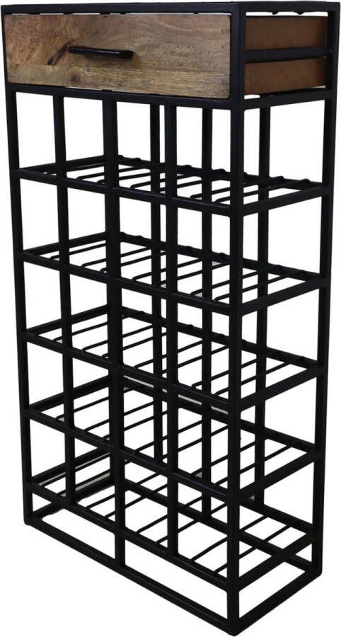 PS-Collection Jaxson Wijnrek 46x21x85 cm Naturel Zwart Mangohout Ijzer wijnrek muur wijnkast wijnrek hout wijnrekken wijnrek zwart wijnrek hangend wijn rek wijnrek wand