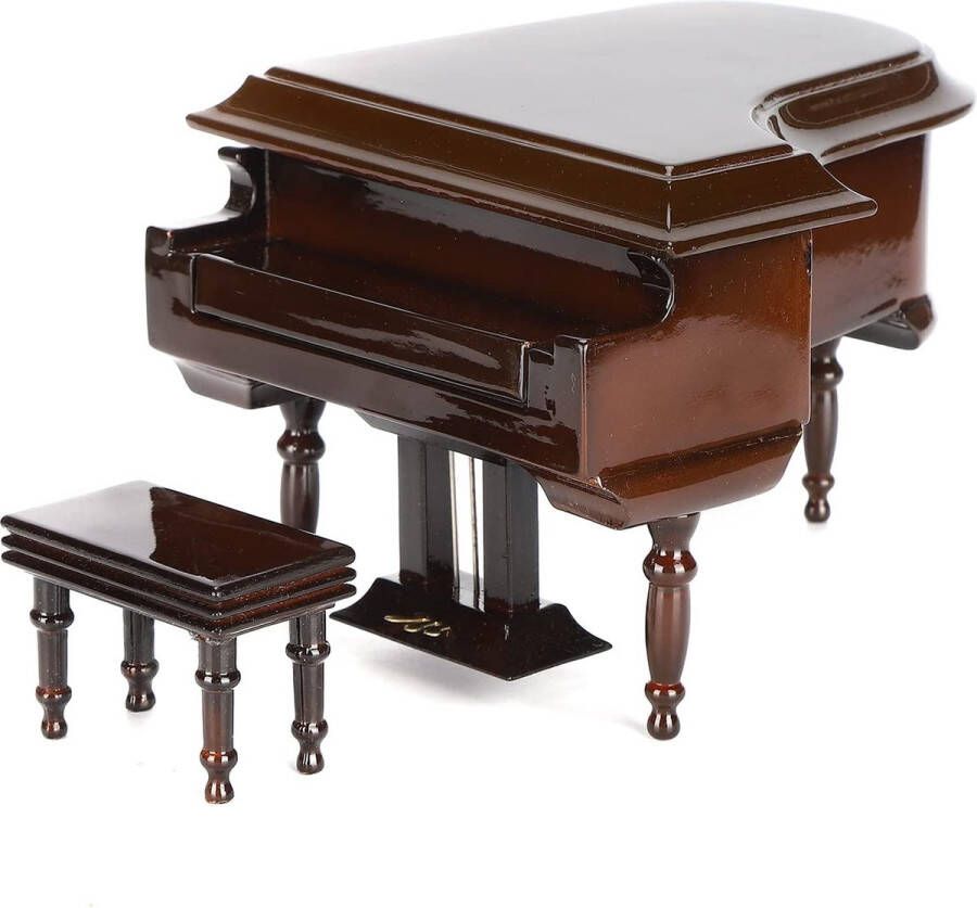 Pssopp Miniatuur piano mini houten vleugel piano muziekinstrument model ornament Poppenhuis woonkamer meubels accessoires met kruk