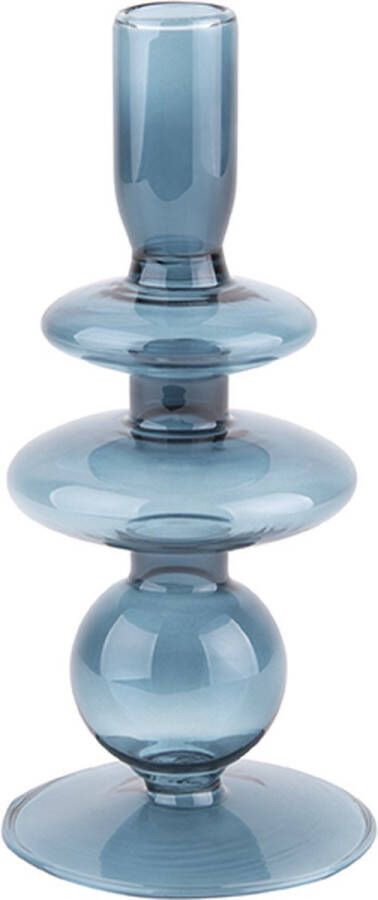 PT` 2x Present Time Candle Holder Glass Art Rings Medium Donker Blauw