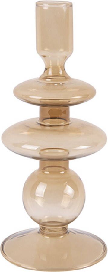 PT` 2x Present Time Candle Holder Glass Art Rings Medium Sand brown