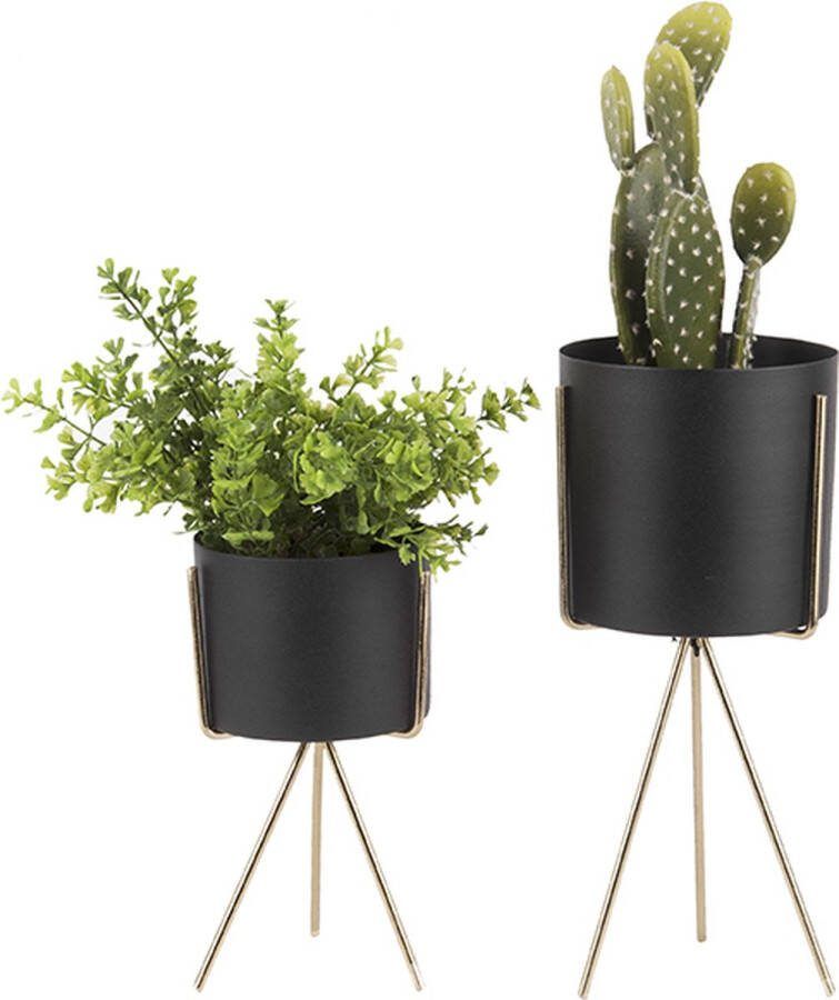 Present Time PT Pedestal ijzer bloempot set van 2 (Kleur: zwart)