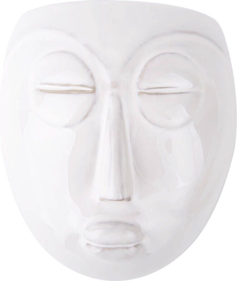 Present Time Muur plantenpot Mask Glazuur Wit 16 5x17 5x8 7cm Scandinavisch
