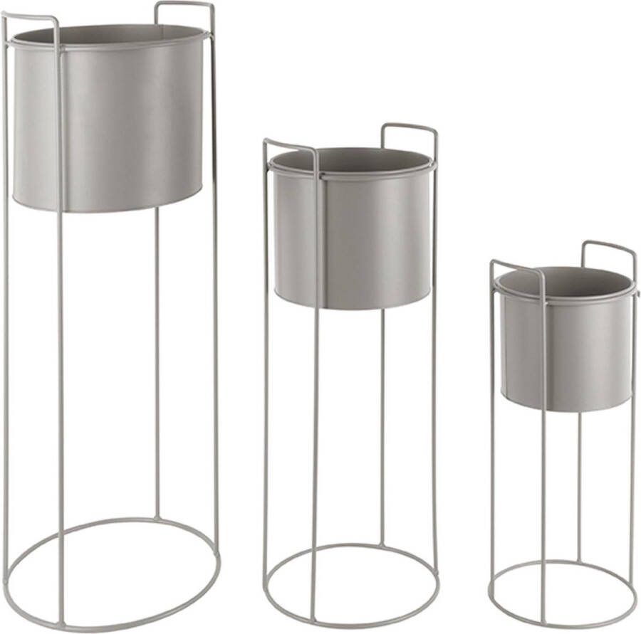 Pt Present Time Plantenpot set Essence IJzer Warm Grijs Rond 80xØ28 cm & 28xØ23 cm & 50xØ19 cm Scandinavisch