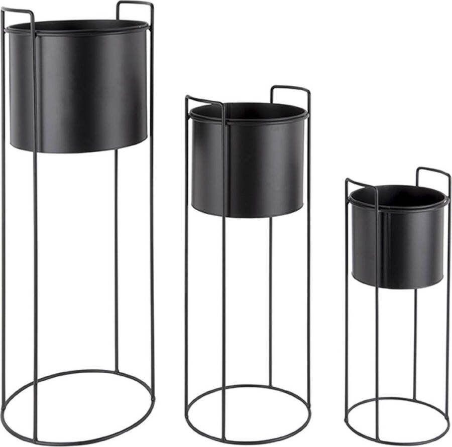 Pt Present Time Plantenpot set Essence IJzer Zwart Rond 80xØ28 cm & 28xØ23 cm & 50xØ19 cm Scandinavisch