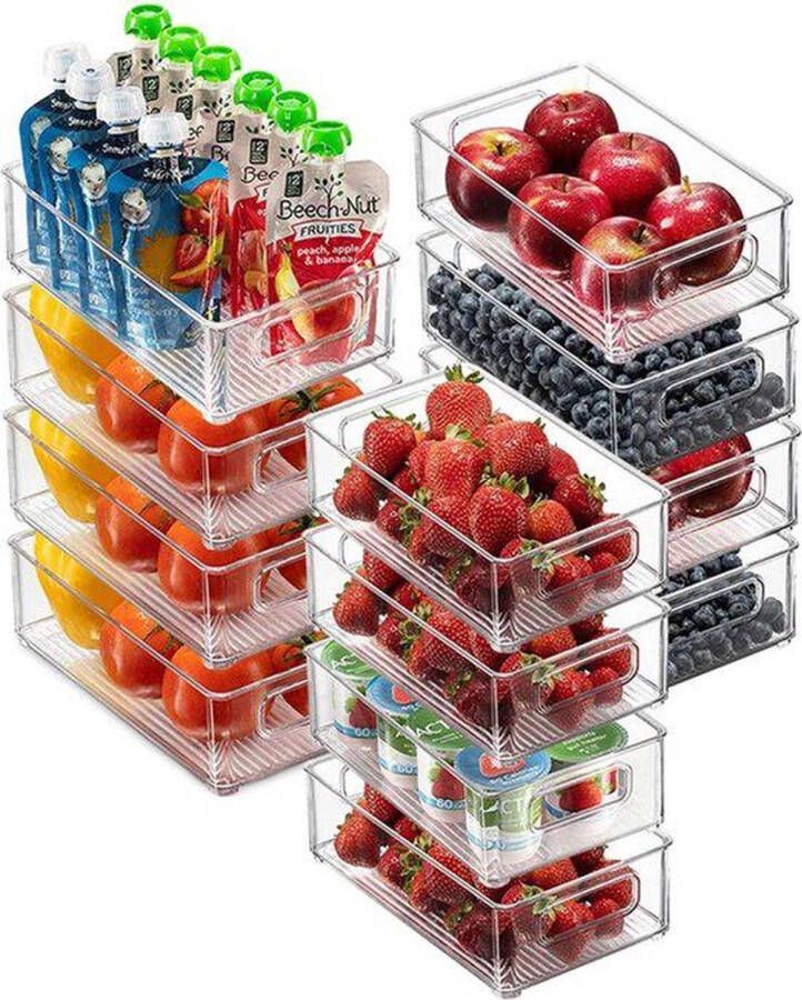 PTC Goods Koelkast Organizer – Set van 12 Stuks – Opbergbak 3 Verschillende Afmetingen Lade Organizer – Lade Verdeler Koelkast Bakjes – Bewaarbakjes Stapelbaar – Transparant – BPA-Vrij