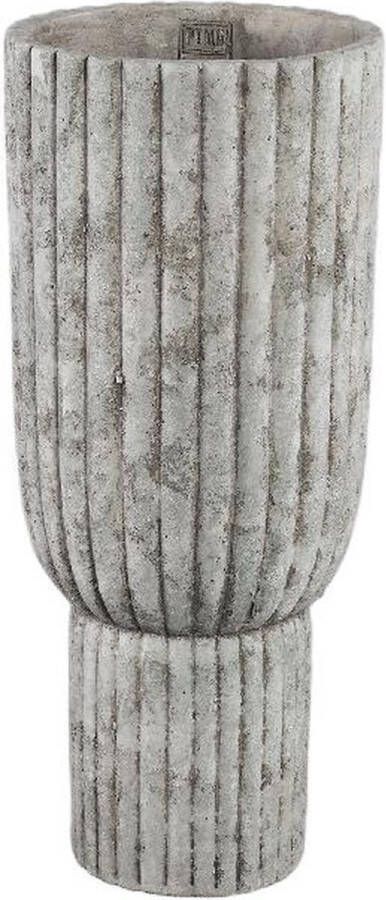 PTMD COLLECTION PTMD Cinne Grey cement ribbed pot on base round L