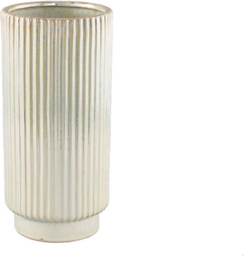 PTMD COLLECTION PTMD Eviera Pearl shiny glazed ceramic pot ribbed round M