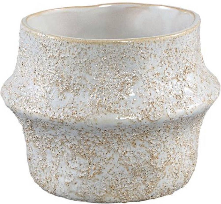Ptmd Collection PTMD Ivery Off White glazed ceramic pot with border L