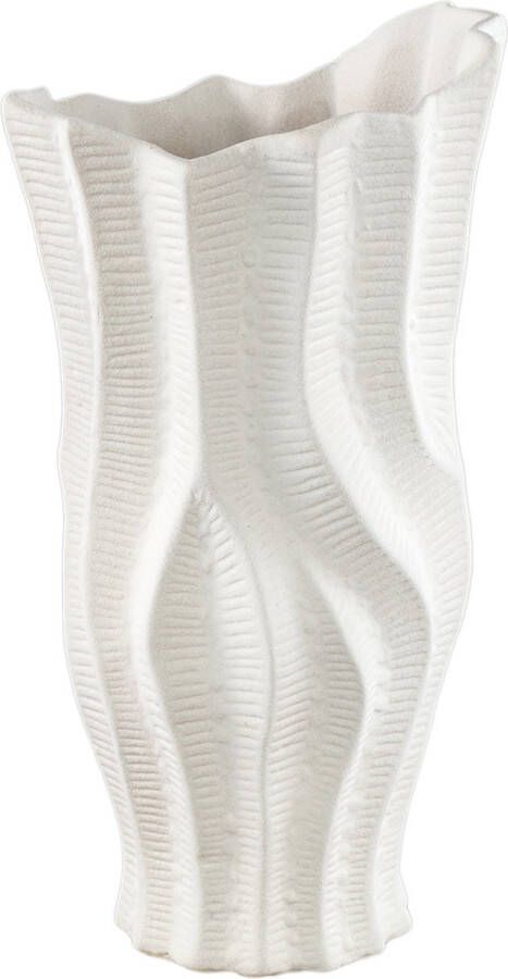 PTMD COLLECTION PTMD Merc White ceramic pot wavy ribbed high S