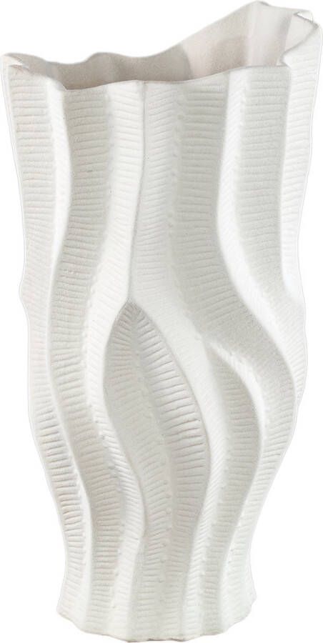 PTMD COLLECTION PTMD Merc White ceramic pot wavy ribbed high L