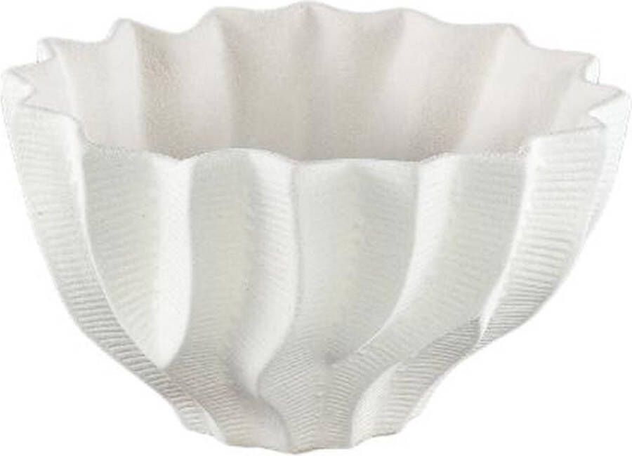 Ptmd Collection PTMD Merc White ceramic pot wavy ribbed low L