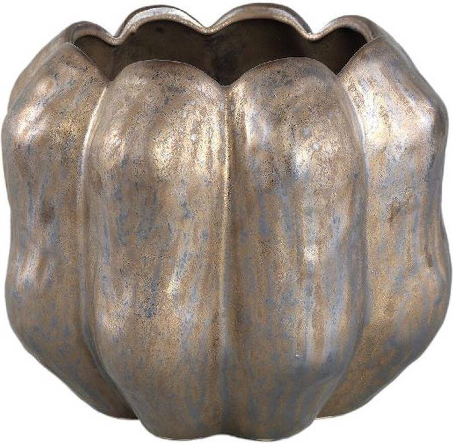 PTMD COLLECTION PTMD Seattle Bronze ceramic pot round ribbed low L
