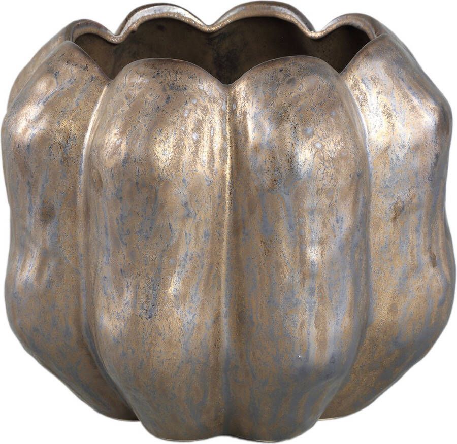 PTMD COLLECTION PTMD Seattle Bronze ceramic pot round ribbed low L