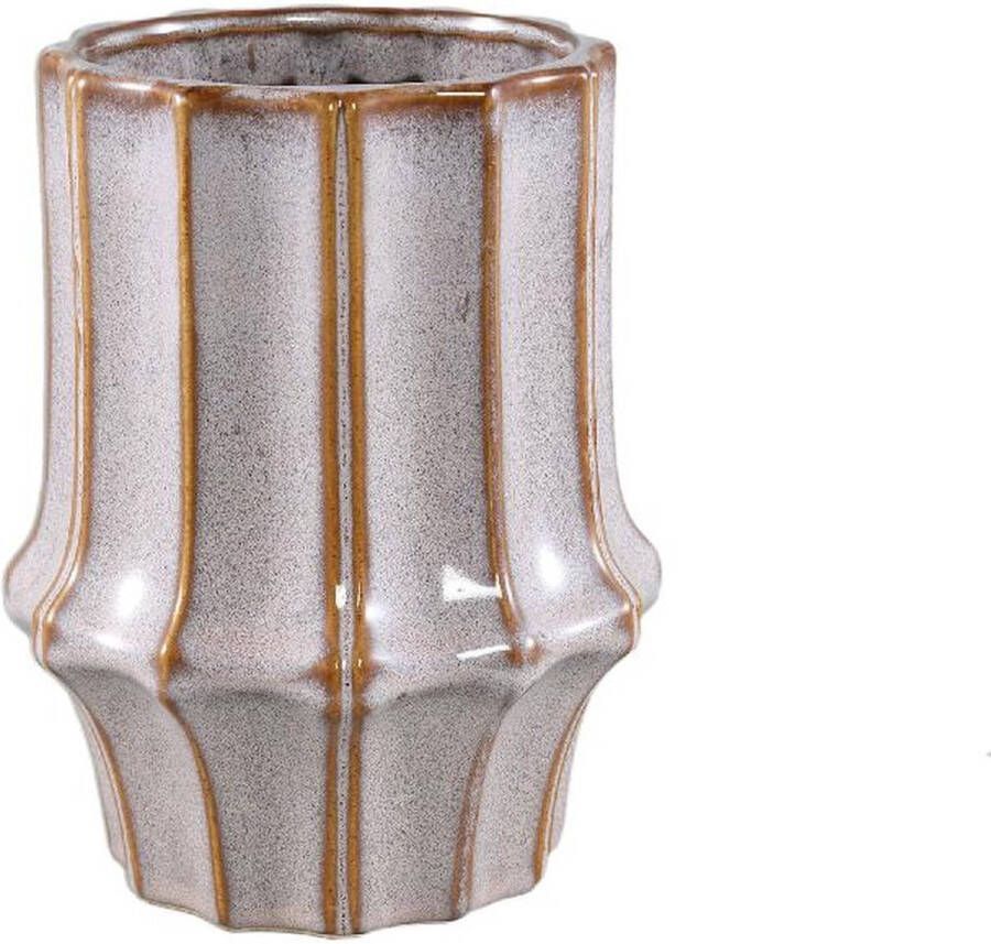 PTMD COLLECTION PTMD Skyper Cream glazed ceramic pot lines center tap L