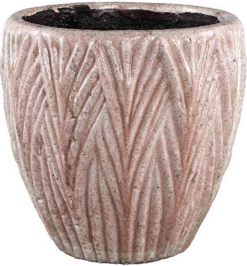Ptmd Collection PTMD Talina Light Pink glazed ceramic leaf pot roundXXL