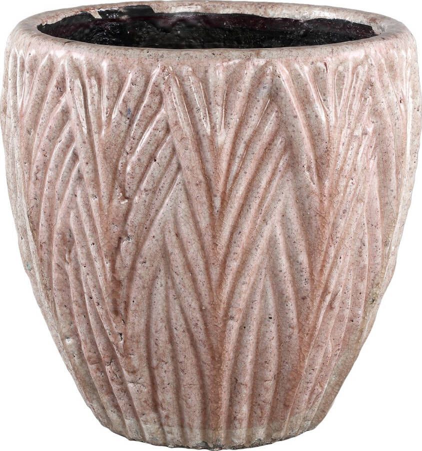 PTMD COLLECTION PTMD Talina Light Pink glazed ceramic leaf pot roundXXL