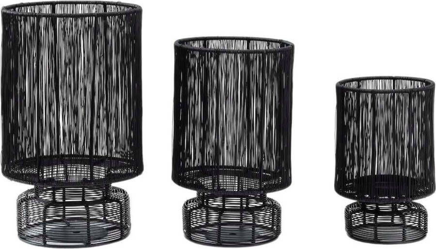 PTMD Collection Ptmd Celima Rond Windlicht H30 X Ø18 Cm Set Van 3 Metaal Zwart