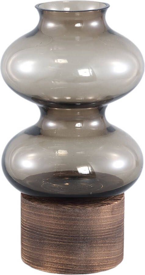 PTMD COLLECTION PTMD Cintia Brown glass vase bulb shape wooden base S