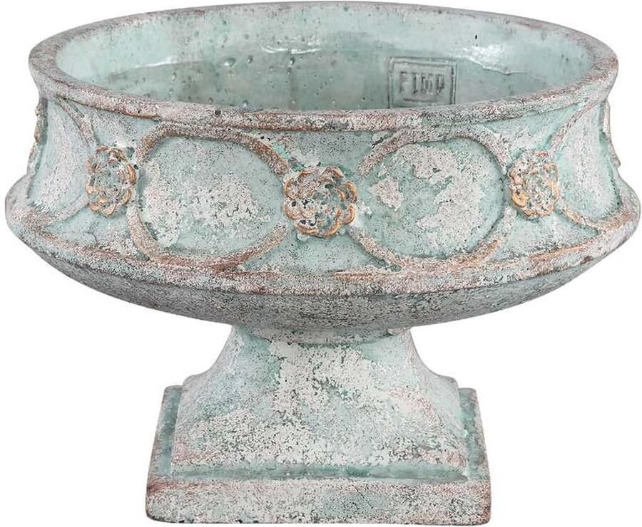 PTMD Collection Ptmd Artas Ronde Bloempot Op Standaard H18xø25 5 Cm Cement Blauw