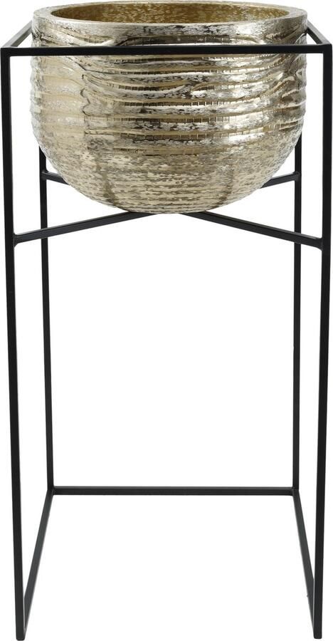 PTMD COLLECTION PTMD Lesley Ronde Bloempot Op Standaard 37 x 36 x 68 cm Set van 2 Aluminium Ijzer Goud Zwart