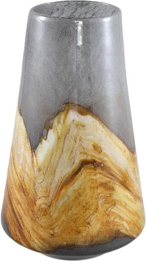 Ptmd Collection PTMD Saman Amber solid glass vase yellow wavy round S