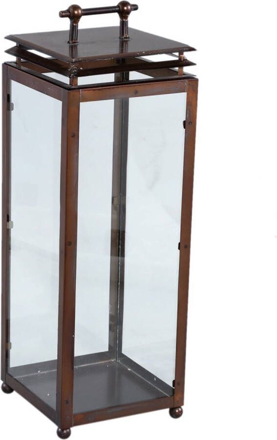 Ptmd Collection PTMD Dunja Copper metal and glass lantern rectangle