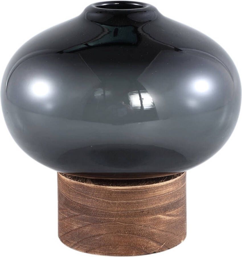 Ptmd Collection PTMD Fleure Grey glass vase wooden base bulb L