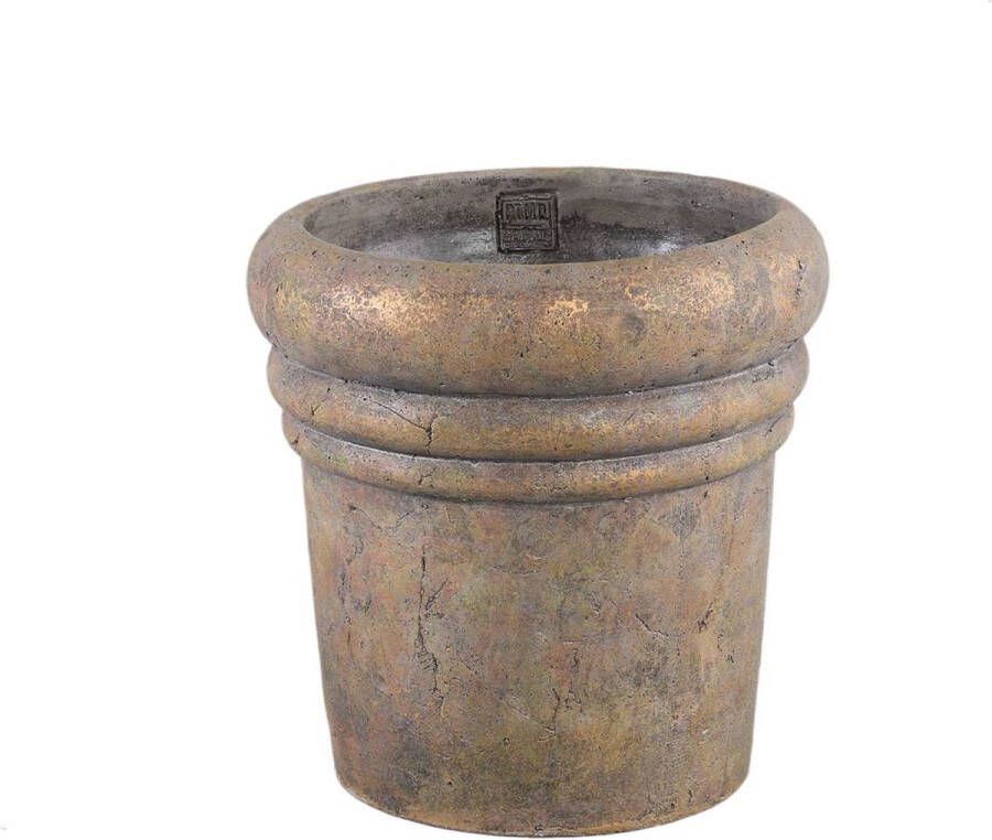 PTMD COLLECTION PTMD Helena Brown Cement Pot Round Rustic Gold FinishXL