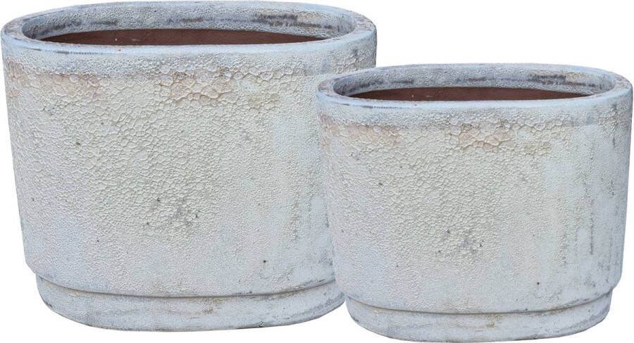 Ptmd Collection PTMD Javier Grey ceramic pot oval set of 2