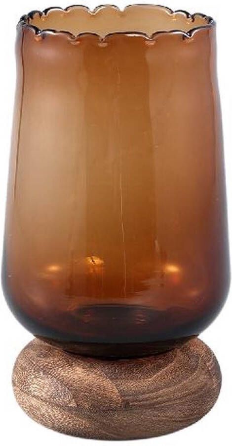 Ptmd Collection PTMD Jessey Brown glass vase on wooden foot S