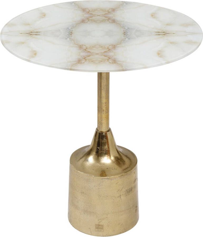 PTMD COLLECTION PTMD Lavina Ronde Bijzettafel H40 x Ø48 cm Aluminium Glas Goud Wit