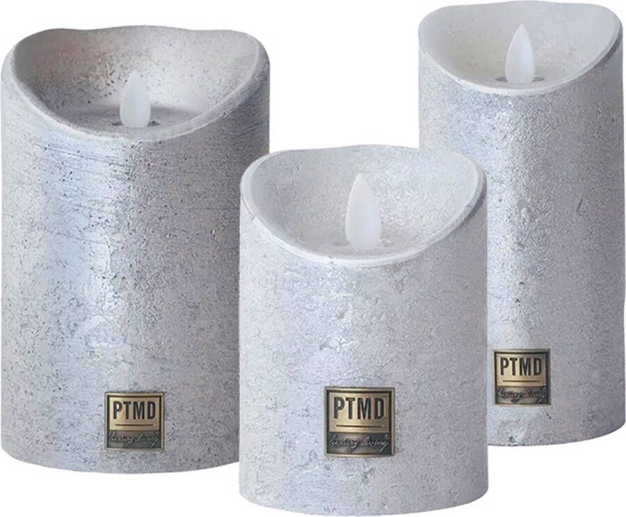 PTMD COLLECTION PTMD LED kaarsen Realistisch bewegende vlam Met timer functie Echte wax Zilver Set van 3 maten