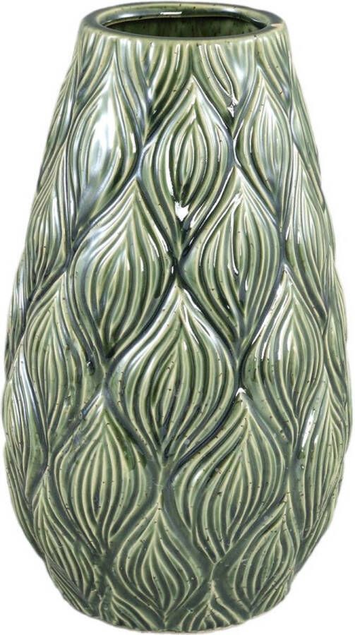 Ptmd Collection PTMD Lesly Dark Green ceramic pot wavy pattern M