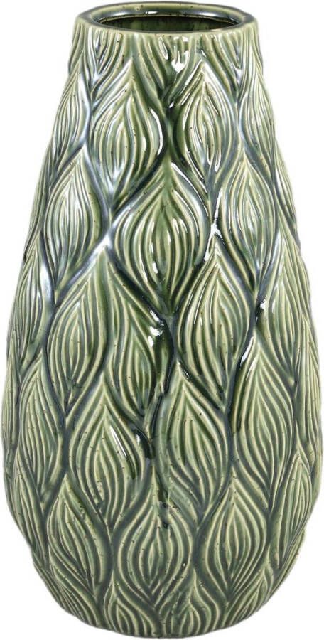 Ptmd Collection PTMD Lesly Dark Green ceramic pot wavy pattern L