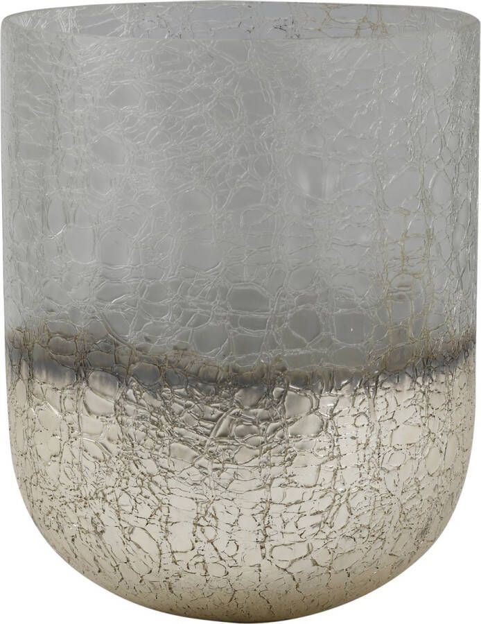 PTMD COLLECTION PTMD Lezz windlicht vaas craquelé glas met zilver gespoten onderzijde L Lezz Silver half cracked glas vase round low L
