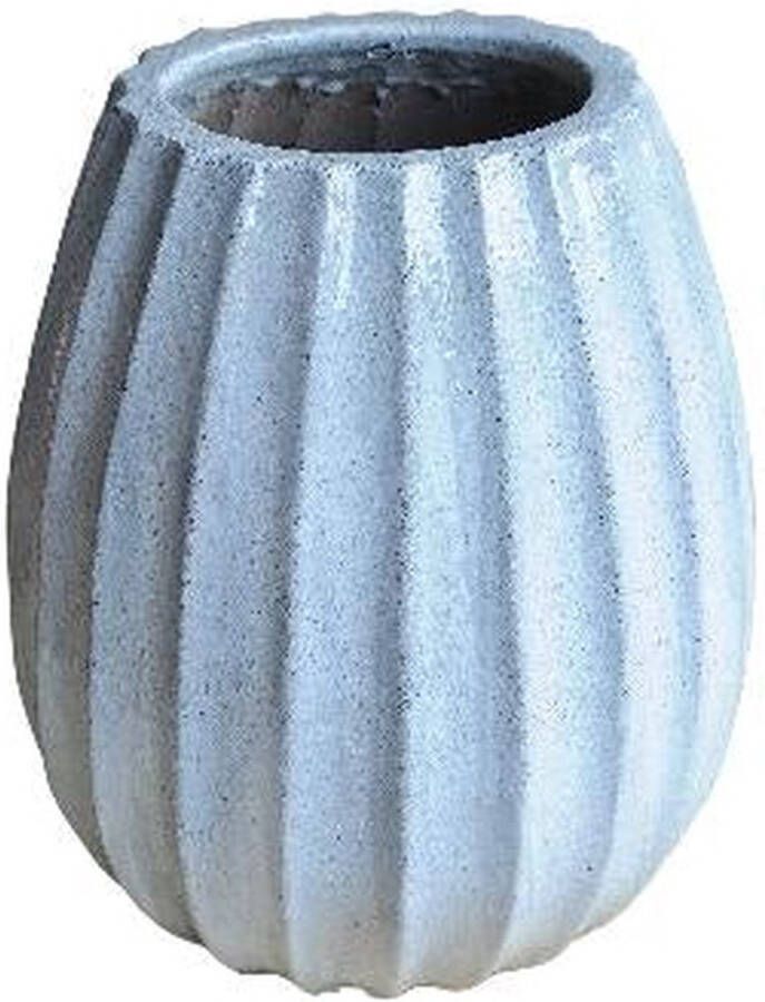 Ptmd Collection PTMD Lionne White ceramic pot ribbed bulb round L