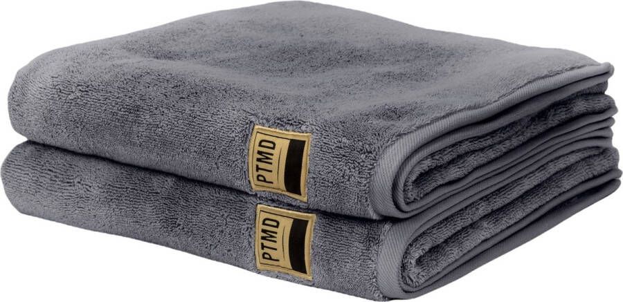 PTMD Luxe Handdoeken Badhanddoek 100% katoen 600 g m² 50 x 100 cm- Grijs Set Van 2