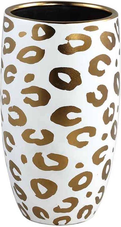 PTMD COLLECTION PTMD Marly Ronde Bloempot Panter H27 5 x Ø15 cm Keramiek Wit goud