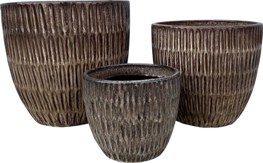 Ptmd Collection PTMD Maryle Brown ceramic bombey pot ribbed round SV3