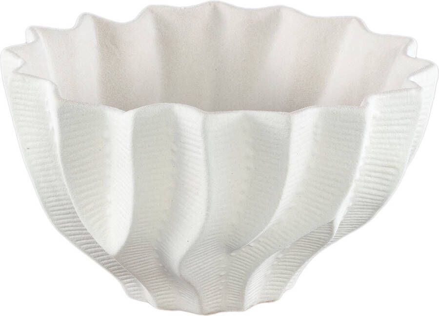 PTMD COLLECTION PTMD Merc White Ceramic Pot Wavy Ribbed Low L