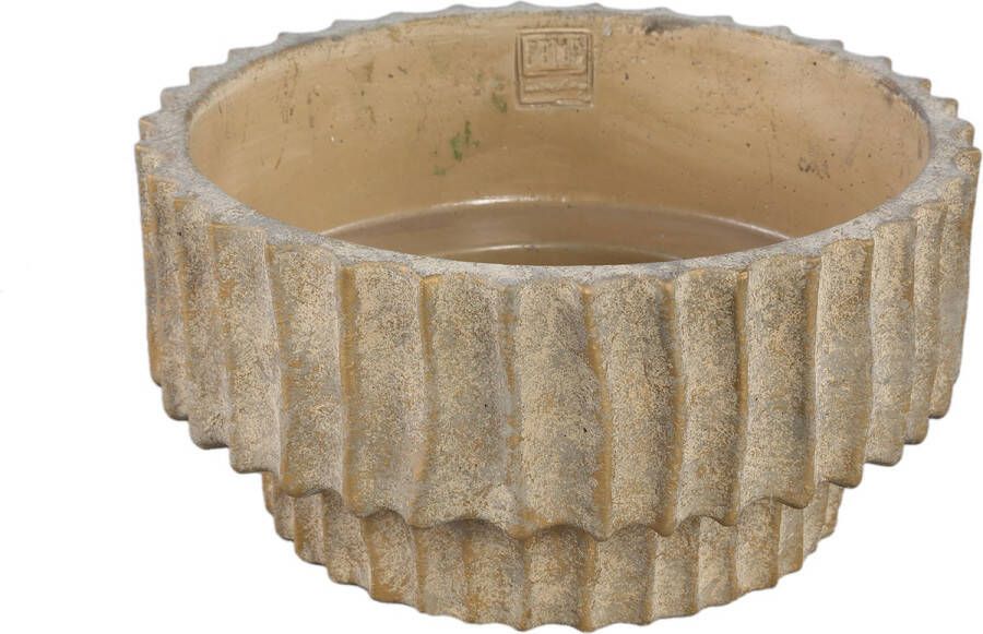 PTMD COLLECTION PTMD Mitty Brown cement pot wavy ribs round bowl low L