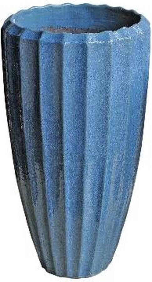 Ptmd Collection PTMD Olver Blue ceramic pot ribbed structure round S