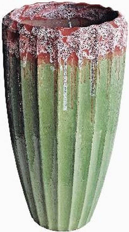 Ptmd Collection PTMD Olver Green ceramic pot ribbed structure round S